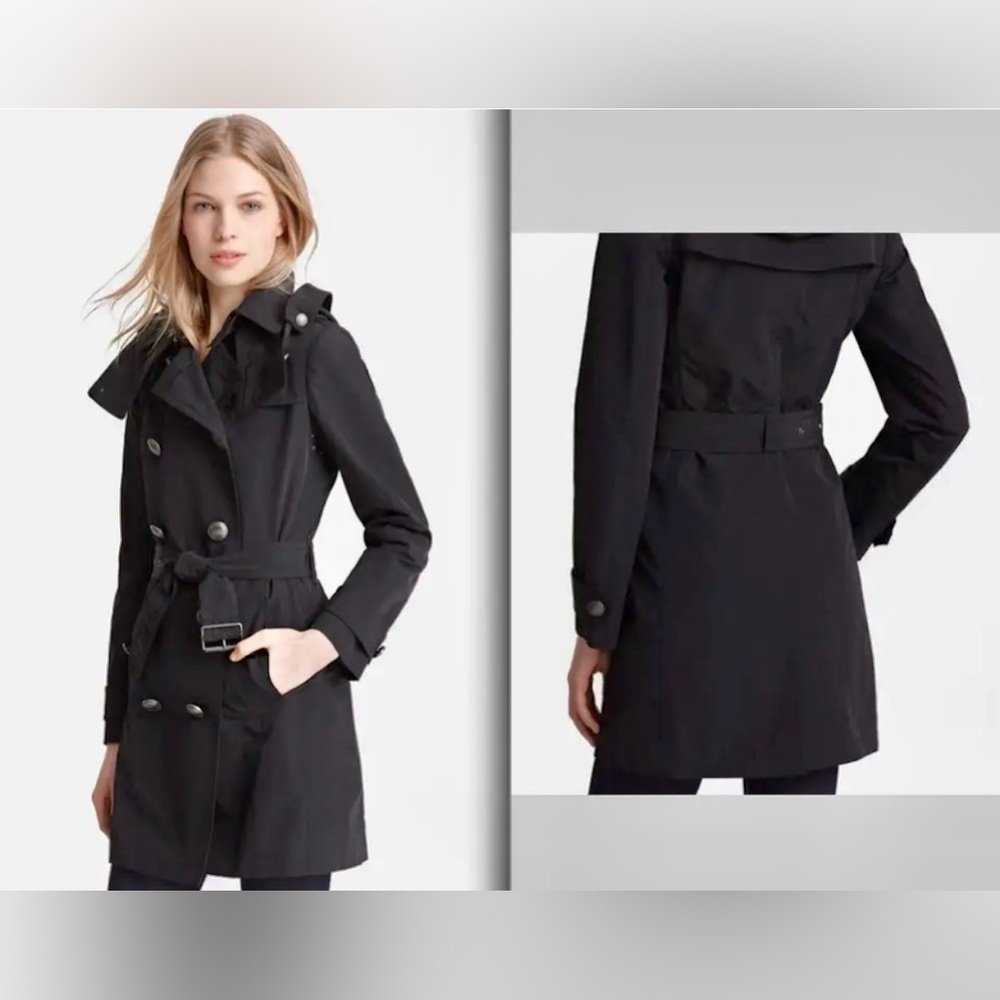 Burberry Brit Balmoral Black Double Breasted Wool Liner Belt Trench Coat Jacket!